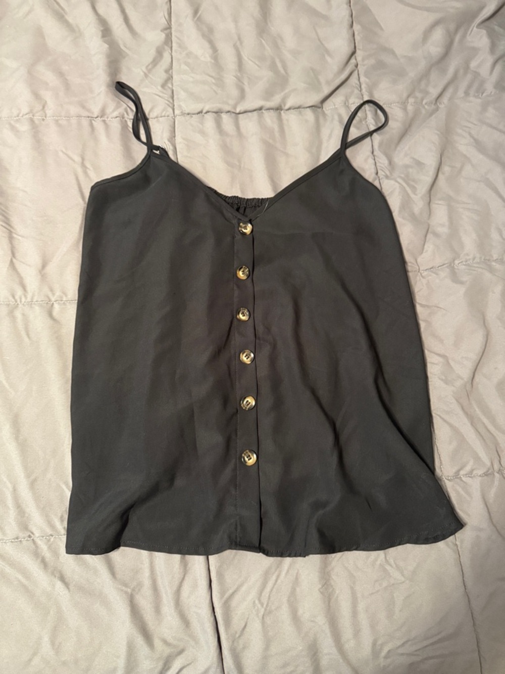 SHEIN Black Gold-Button Spaghetti Strap Cami